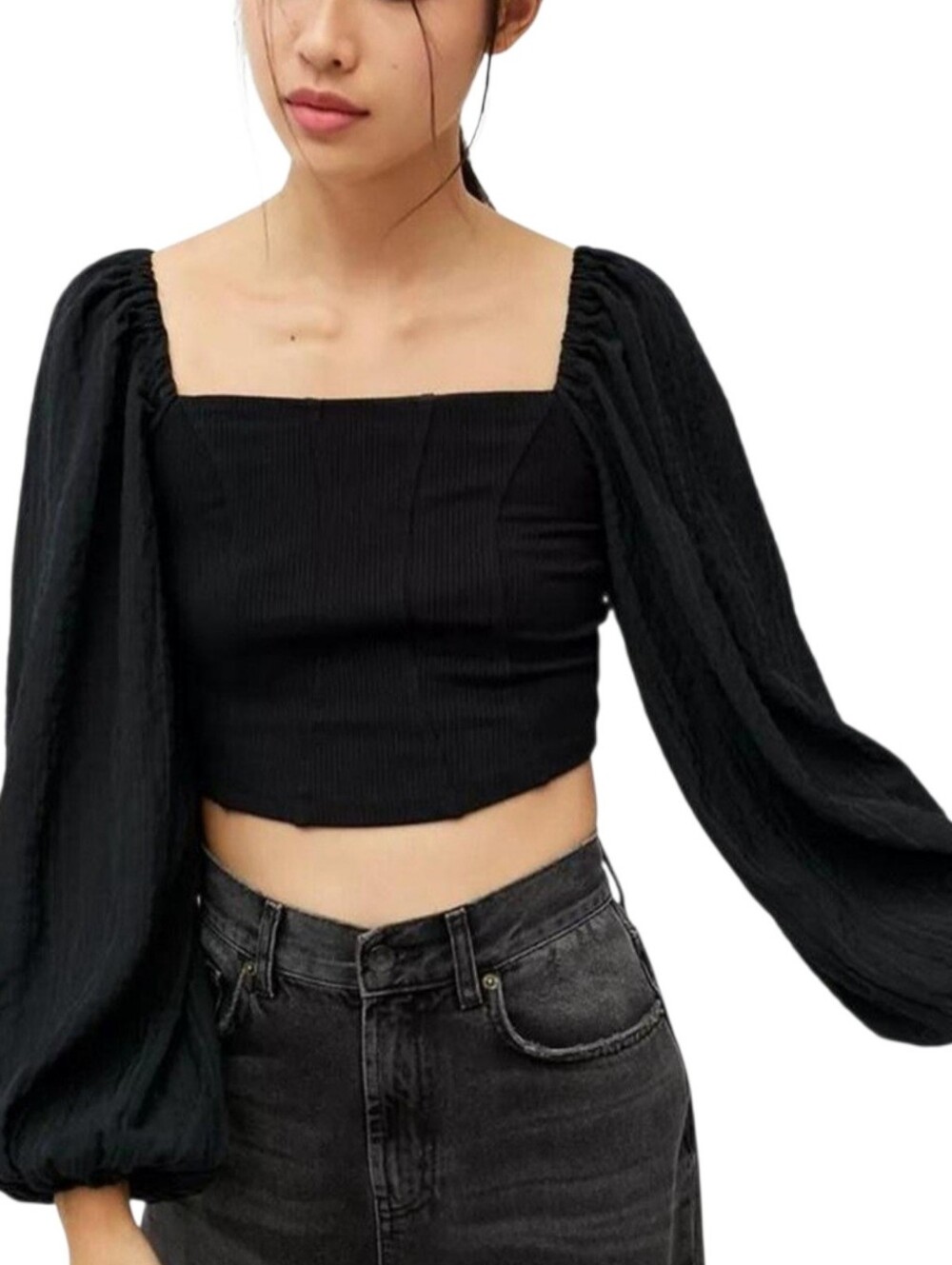 Urban Outfitters Black Full Sleeve Crop Top Size Medium